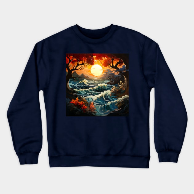 Waves ocean sunset 2 Crewneck Sweatshirt by Wolf Cove Creations